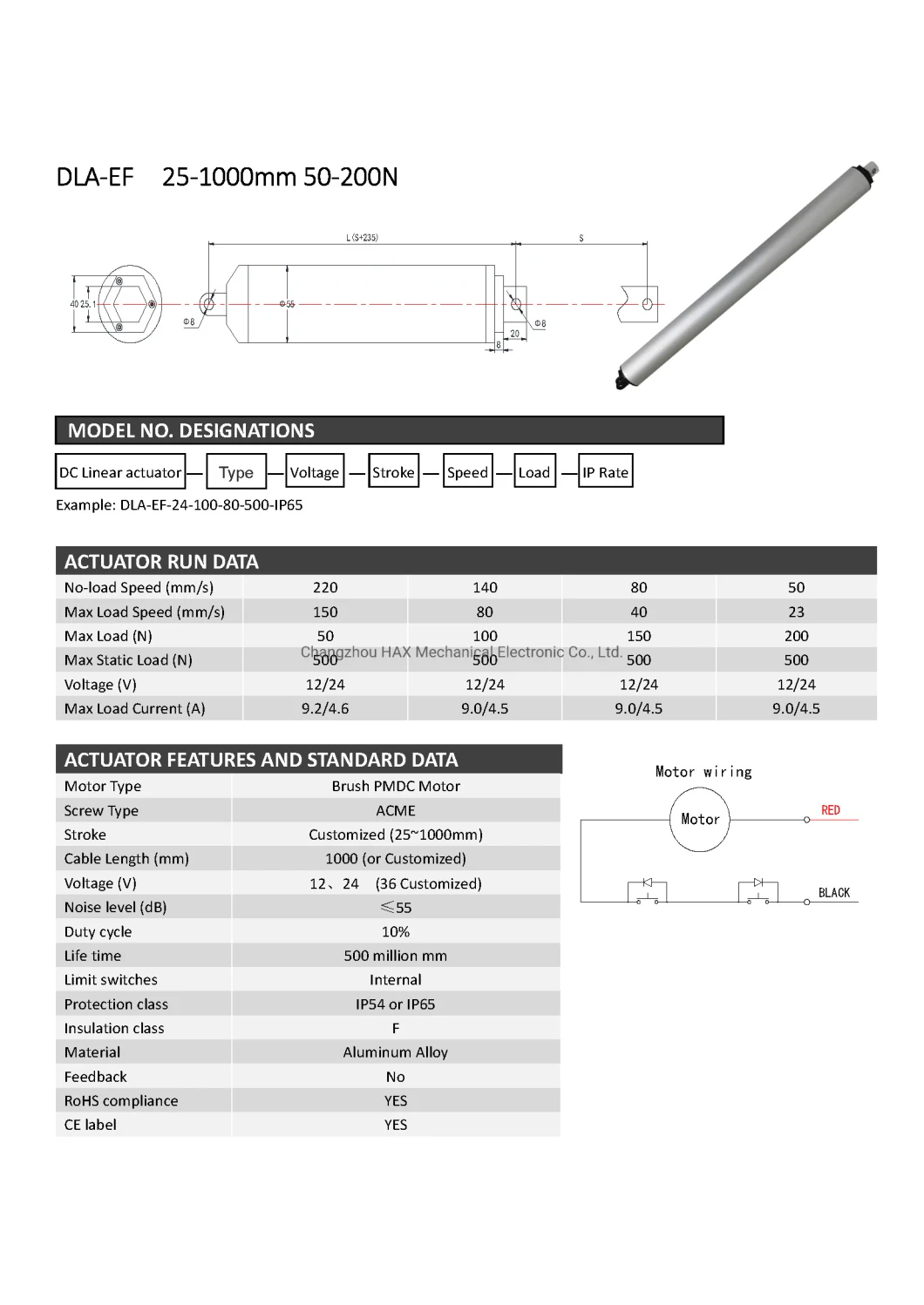 High Speed Tubular Linear Actuator Motor with DC Motor 200mm/S 100mm/S